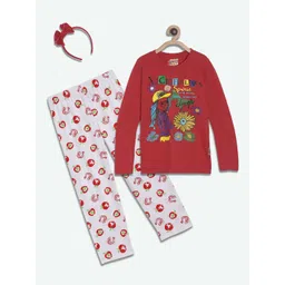 SINI MINI Girls 2 Pieces Graphic Printed Pure Cotton Night Suit-picture-25