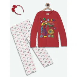 SINI MINI Girls 2 Pieces Graphic Printed Pure Cotton Night Suit-picture-15