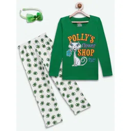 SINI MINI Girls 2 Pieces Typography Printed Pure Cotton Night Suit-picture-21