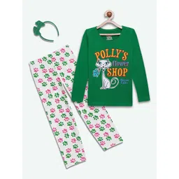 SINI MINI Girls 2 Pieces Typography Printed Pure Cotton Night Suit-picture-48