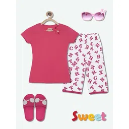 SINI MINI Girls Typography Printed Pure Cotton Night Suit-picture-11