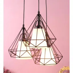 sinoman Diamond Cage 3 Light White Colour Metal with PVC Shade Cluster Hanging Light (with Bulb)-picture-16