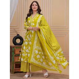 SINSINI Women Floral Printed Cotton A-Line Kurta with Palazzos & Dupatta-picture-28