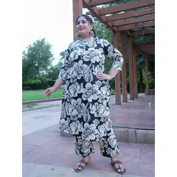 SINSINI Women Plus Size Floral Printed Cotton Kurta with Palazzos-picture-32