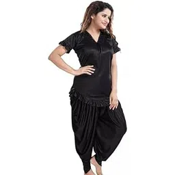 Siriji Creation Women’s Satin Night Suit with Dhoti Bottom | Stylish Patiala-Style Kurta Set Nightwear | Sleepwear for Comfortable Relaxation, Lounge and Sleep Dress (Free Size)-picture-34