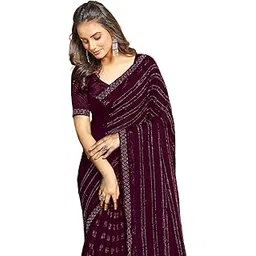 siril Women's Chiffon Hot Fixing Stone Work Saree With Unstitched Blouse Piece-picture-49