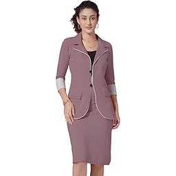 siril Women's Co-Ord Lycra Blazer and Skirt Set | Two Piece Office Wear Blazer Co-Ord-picture-32
