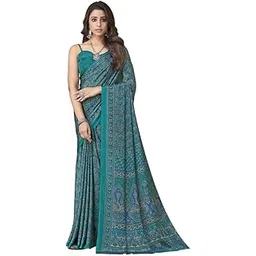 siril Women's Floral Printed Silk Crepe Saree with Unstitched Blouse Piece-picture-16