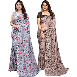 siril Women's Georgette Printed Saree With Unstitched Blouse Piece Combo Pack Of 2-picture-54