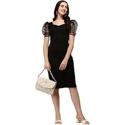 siril Women's Lycra Black One Piece Dresses |Knee-Length Dress | Bodycon Western Dress for Women| Girl's Short Dress-picture-34