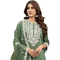 siril Women's Rayon Viscose Sequence Embrodery Straight Kurta Pant with Dupatta Set-picture-28