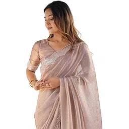 siril Women's Shimmer Chiffon Sequence Embroidery Saree With Unstitched Blouse Piece for Wedding and Parties-picture-34
