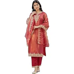 siril Women's Shimmer Net Sequence Embroidery Straight Kurta Pant with Dupatta Set-picture-55