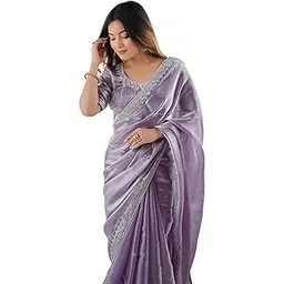 siril Women's Tissue Silk Sequence Embroidery Saree With Unstitched Blouse Piece-picture-31