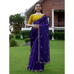 Sitanjali Floral Embellished Embroidered Pure Chiffon Saree-picture-25