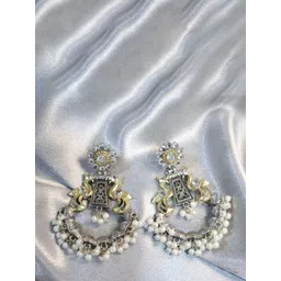 SIVA BY ANIKA Brass-Plated Artificial Stones & Beaded Peacock Shaped Drop Earrings-picture-21