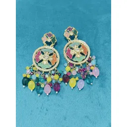 SIVA BY ANIKA Brass-Plated Artificial Stones Studded & Beaded Circular Drop Earrings-picture-31