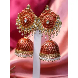 SIVA BY ANIKA Brass-Plated Artificial Stones Studded & Beaded Dome Shaped Jhumkas-picture-32