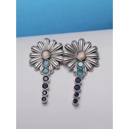 SIVA BY ANIKA Brass-Plated Artificial Stones Studded Floral Shaped Drop Earrings-picture-19