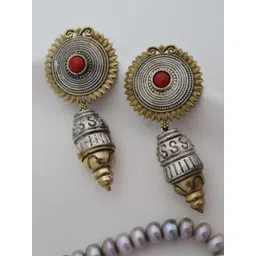SIVA BY ANIKA Brass-Plated Artificial Stones Studded Oxidised Circular Drop Earrings-picture-16