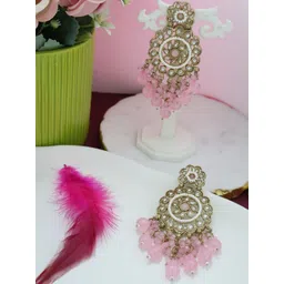 SIVA BY ANIKA Brass-Plated Kundan Studded & Artificial Beaded Floral Shaped Drop Earrings-picture-13