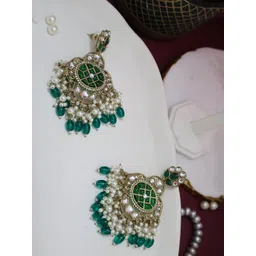 SIVA BY ANIKA Brass-Plated Kundan Studded & Artificial Beaded Floral Shaped Drop Earrings-picture-34