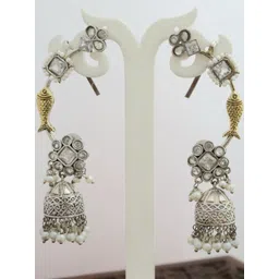 SIVA BY ANIKA Brass Plated Kundan Studded Dome Shaped Jhumkas-picture-36