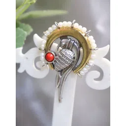 SIVA BY ANIKA Brass-Plated Pearls Beaded Oxidised Parrot Shaped Studs image 3