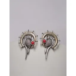SIVA BY ANIKA Brass-Plated Pearls Beaded Oxidised Parrot Shaped Studs image 1