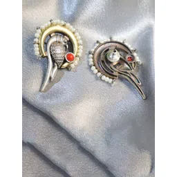 SIVA BY ANIKA Brass-Plated Pearls Beaded Oxidised Parrot Shaped Studs image 2