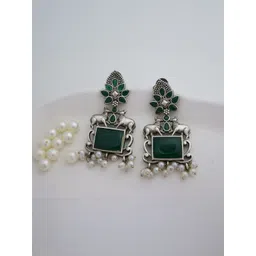 SIVA BY ANIKA Brass-Plated Stones Studded and Beaded Oxidised Animal Shaped Drop Earrings-picture-14