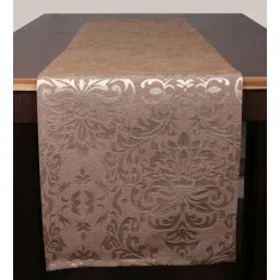 sivya by home Brown Hallway Damasc Cotton Jacquard (84 x 13) Table Runner-picture-17