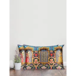Sivya Multicoloured Set of 2 Mughal 2.o Ethnic Motifs Rectangle Cushion Covers-picture-17