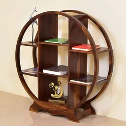 Sheesham Wood Round Bookcase with Shelf for Living Room Solid Wood Open Book Shelf-image-41
