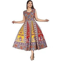 Siya Enterprises Women's 100% Cotton Jaipuri Print Long Midi Maxi Dress-image-31