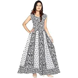 Siya Enterprises Women's 100% Cotton Jaipuri Print Long Midi Maxi Dress-image-33