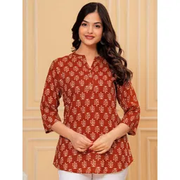 Siya Fashion Ethnic Motifs Printed Mandarin Collar Pure Cotton Kurti-picture-11