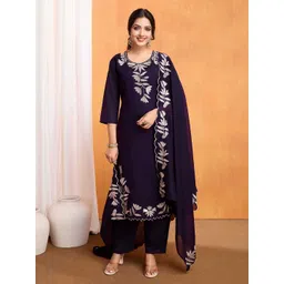 Siya Fashion Floral Embellished Round Neck Straight Kurta With Trouser And Dupatta-picture-20