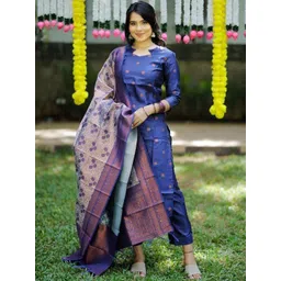 Siya Fashion Floral Woven Design Notch Neck Zari Straight Kurta With Trousers And Dupatta-picture-12