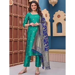 Siya Fashion Floral Woven Design Square Neck Zari Straight Kurta With Trousers And Dupatta-picture-13