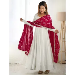 Siya Fashion Sweetheart Neck Fit And Flare Georgette Maxi Ethnic Dress With Dupatta-picture-26