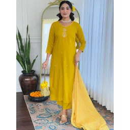 Siya Fashion Women Ethnic Motifs Embroidered Kurta with Trousers & Dupatta-picture-13