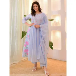 Siya Fashion Women Floral Embroidered Anarkali Kurta with Trousers & Dupatta image 1