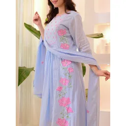 Siya Fashion Women Floral Embroidered Anarkali Kurta with Trousers & Dupatta image 5