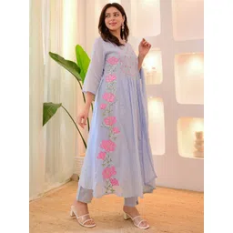 Siya Fashion Women Floral Embroidered Anarkali Kurta with Trousers & Dupatta image 4