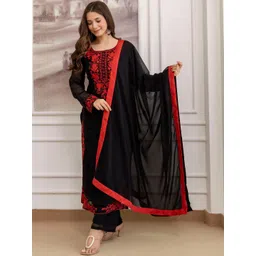 Siya Fashion Women Floral Embroidered Regular Thread Work Kurta with Palazzos & With Dupatta-picture-22