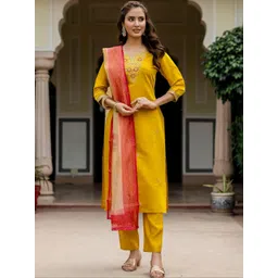 Siya Fashion Women Floral Embroidered Regular Thread Work Kurta with Trousers & With Dupatta-picture-34