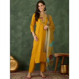 Siya Fashion Women Floral Embroidered Regular Thread Work Kurta with Trousers & With Dupatta-picture-23