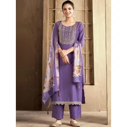 Siya Fashion Women Floral Embroidered Regular Thread Work Kurta with Trousers & With Dupatta-picture-18