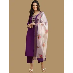 Siya Fashion Women Floral Embroidered Regular Thread Work Kurta with Trousers & With Dupatta-picture-19